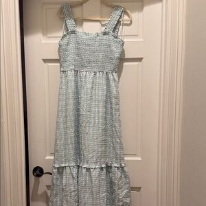 Skies Are Blue Pale Blue Gingham Maxi Dress